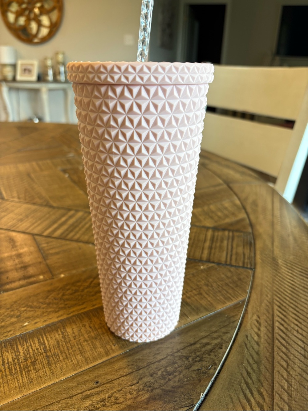 Mainstays Blush Pink Textured Tumbler with Straw